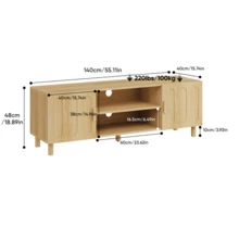 140cm Long TV Unit, In A Modern Country Style Inspired By The 50s, Suitable For 55/65 Inch TVs, With Storage Space, Which Can Be Used As A Multimedia Console In The Living Room Or Bedroom. - Khaki - View 3