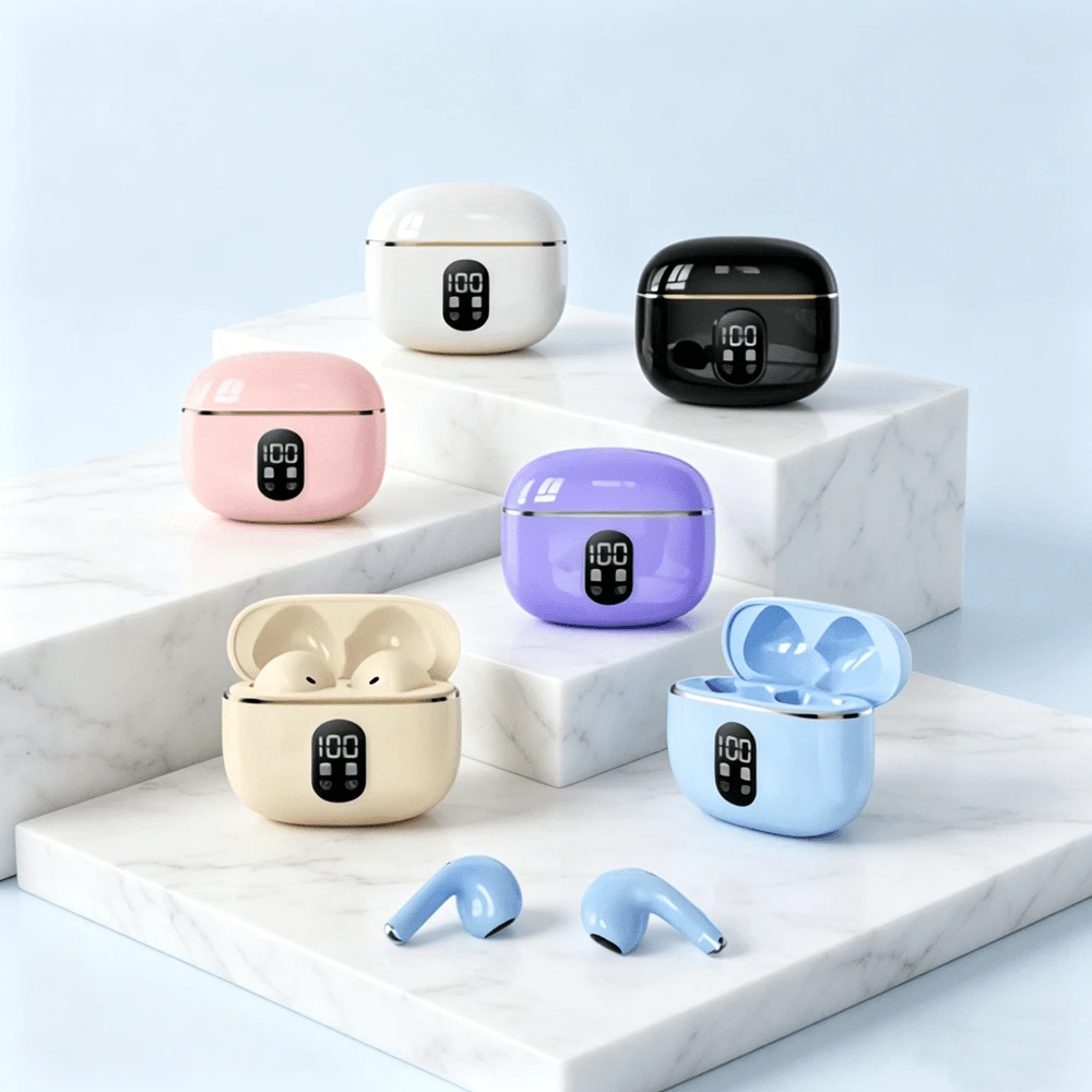 Auriculares inalámbricos verdaderos con sonido estéreo Hi-Fi, cancelación de ruido Bluetooth, pantalla de energía, auriculares para todos los teléfonos inteligentes - Ver 1