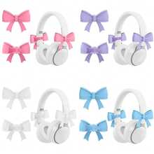 1 Pair Assorted Color Bow Earphone Accessories, Cute Printed Bow Decor, Fashionable Earphone Attachments, Holiday Gamer Gift, Decorative Ribbon, Fun & Adorable Earphone Accessories, Small Gift For Family And Loved Ones - View 2