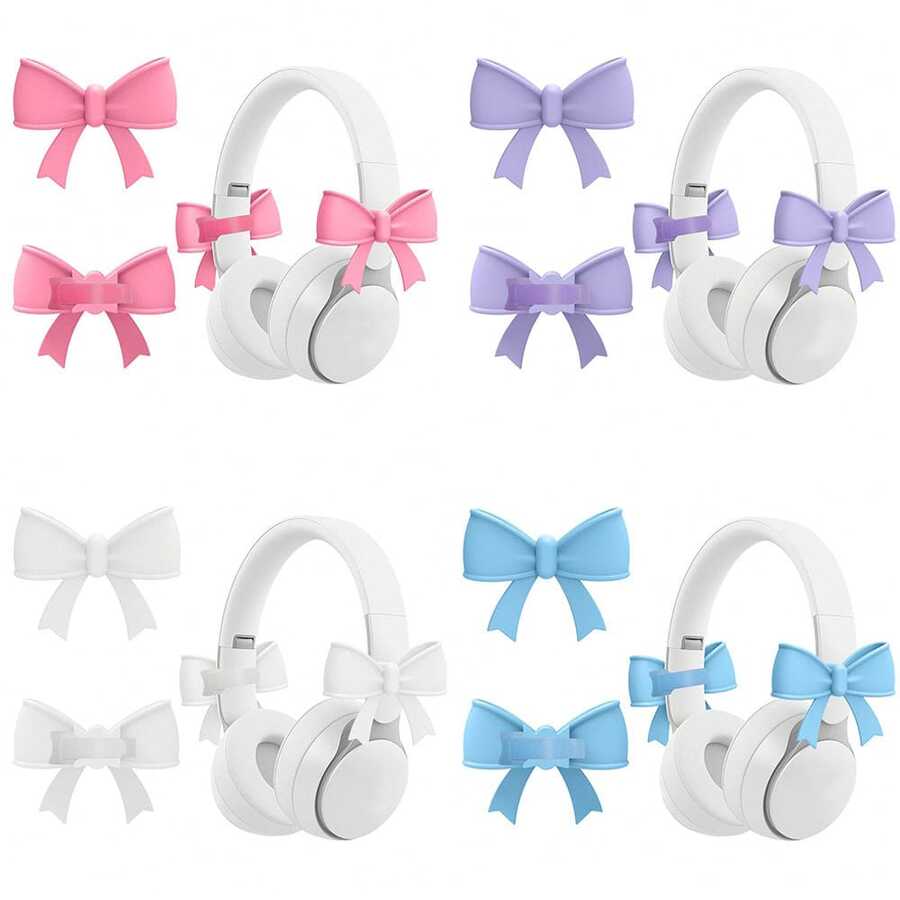 1 Pair Assorted Color Bow Earphone Accessories, Cute Printed Bow Decor, Fashionable Earphone Attachments, Holiday Gamer Gift, Decorative Ribbon, Fun & Adorable Earphone Accessories, Small Gift For Family And Loved Ones