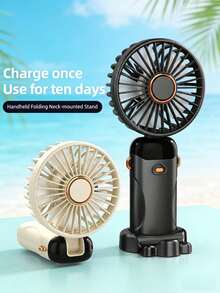 Ventilador de mano recargable por USB con pantalla LED, ventilador de escritorio portátil y plegable 3 en 1, diseño de bajo ruido para oficina, exterior, viaje, rotación de 90° con soporte - Multicolor - Ver 5