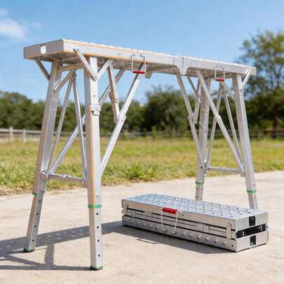 Portable Folding Ladder Stool, Reinforced Steel Cable Locking, Non-Slip Raised Tread Design, Maximum Load Capacity 1500 Lbs, Individually Adjustable Height, Suitable For Uneven Surfaces, High Walls, Ceiling Cleaning, Decoration, And Car Washing
