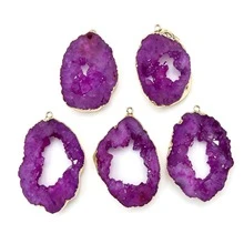 30-40mm Natural Agate Crystal Tooth Semi-Precious Stone Asymmetrical Pendant Necklace - Irregular Geode Pendant - View 3