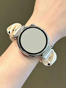 1条时尚可爱波点图案尼龙弹力表带，兼容三星Galaxy Watch 7/6/5/4/5 Pro，简约优雅女士替换表带，兼容三星Watch 40/43/44/45/47mm，时尚女孩佩戴配饰，20mm/22mm - 杏色 - 查看 3