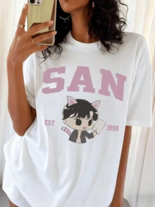 ATEEZS San EST 1999 Cat Ear Character Casual Loose Fit T-Shirt - White - View 6