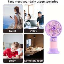 AOYI 可充電手持風扇，便攜式迷你個人夏季風扇，配備 300mAh USB 可充電電池，1 段風速，可拆卸底座的個人桌面風扇，旅行度假必備，適用於居家、辦公室、學校、戶外 - 小花粉色 - 查看 5