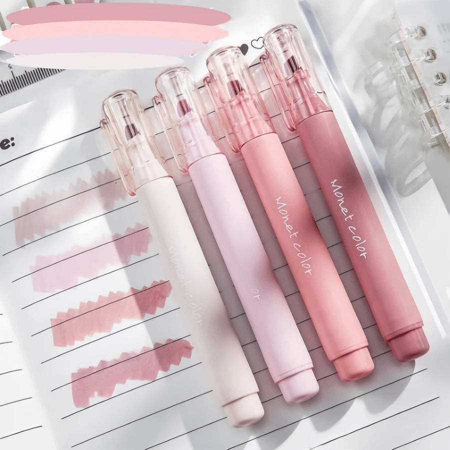 Bộ 4 bút dạ quang mềm mại, chống lem, mực gốc nước, đầu tròn, thích hợp cho văn phòng phẩm, viết, sửa lỗi, sổ tay, phác thảo, màu pastel. - 4 gói - Xem 1