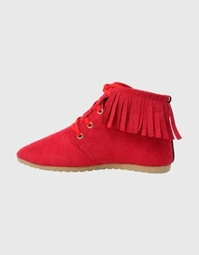 Bota Feminina Coturno Detalhe Franja  Confortável Leve Casual Dia a Dia - Vermelho - Visão 3