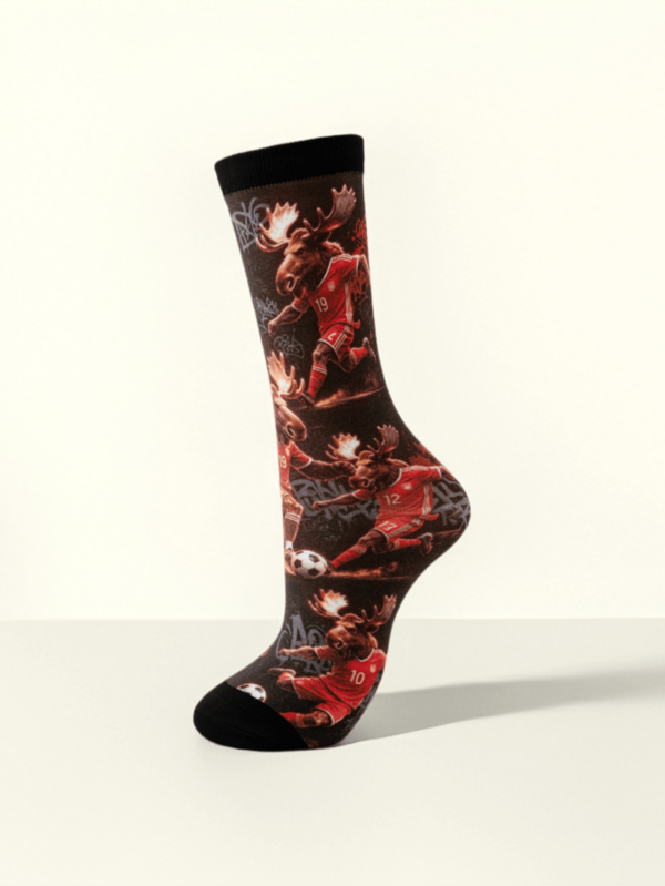 1 Pair Men's Mid-Calf Sports Socks With Canada World Cup Deer & Football Elements, Colorful Novelty Socks Gift