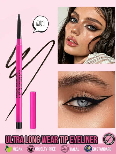  MISSLYN 超长持妆眼线笔，超细笔尖，精准勾勒，细致描绘，轻松画出内眼线，丝滑笔触，一笔成型，顺滑不拉扯，易于上色，防水，持久显色，极致精准笔尖，高显色度，新手友好，色彩饱满，自然放大双眼，哑光妆效，纤细精准眼线笔，线条流畅，打造朦胧眼妆，日常使用，通勤，毕业典礼，派对，旅行，校园，送礼佳品，纯素