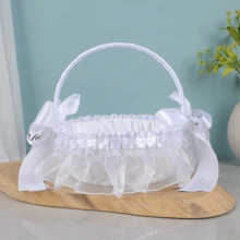 Flower Girl Baskets Western Ruffle Trim Wedding Basket With 3D Letter Bows For Party Prom Celebration - Putih - View 1