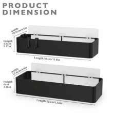 2 Pack No Drill Shower Caddy, Stainless Steel Rustproof Self-Adhesive Bathroom Shelf, Strong Sticker No Nails Installation, For Tile Smooth Wall, Removable No Wall Damage Bathroom Storage Rack - Black - View 6