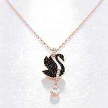 SWAROVSKI SWAN Mặt dây chuyền hình thiên nga thanh lịch mới, Dây chuyền bạc dành cho nữ, Ngày của Mẹ, Giáng sinh, Bạn gái, Quà tặng sinh nhật - màu đen - Xem 1