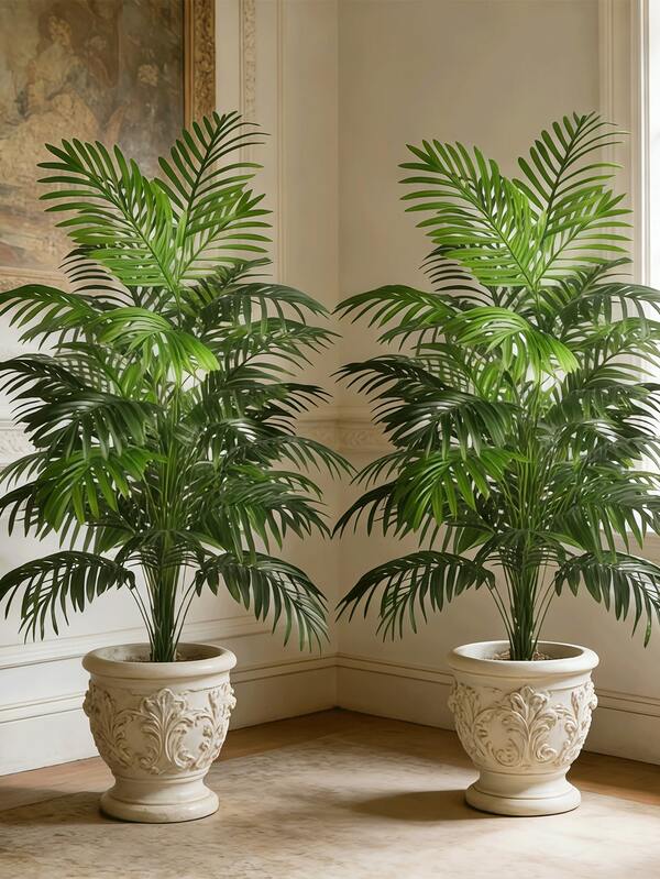 1 Stück/2 Stück künstliche Palme/Flaschenbürstenpalme mit großen Blättern, wartungsfrei ganzjährig, für Innen-/Außenbereich, Garten, Hochzeit, Hotel, Zuhause, Wohnzimmer, Schlafzimmer Dekoration, Feiertagsdekoration (Topf nicht enthalten)