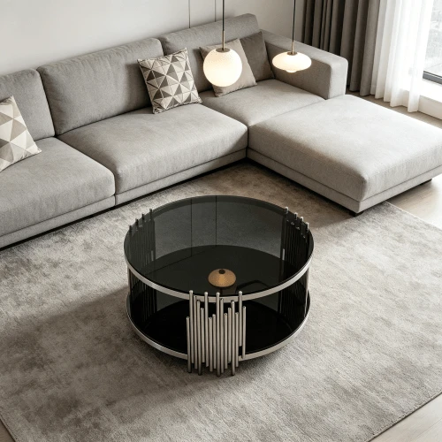 80cm Modern Black Glass Coffee Table,Luxury Living Room Tables With Double Glass Top,Round Coffee Table With Silver Steel Base,Sofa Table Glass Circle Top,Center Table For Living Room/Home/Office