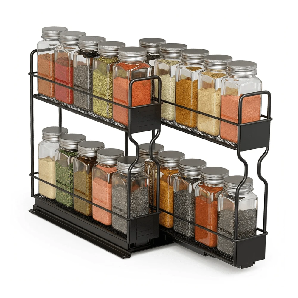 Slide-Out Double-Layer Spice Rack Storage For Kitchen Cabinets, Smooth Sliding Rails Anti-Rust, No Drill Easy Install, Adjustable Width Kitchen Organizer - Xem 6