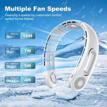 Zechuan 5200mAh Rechargeable Neck Fan, Portable Bladeless Wearable Fan With 360° Airflow, 4-Speed Hands-Free Personal Cooling Fan For Women Men, Summer Travel, Office, Commuting, Camping & Outdoor Work - 白色 - 查看 8