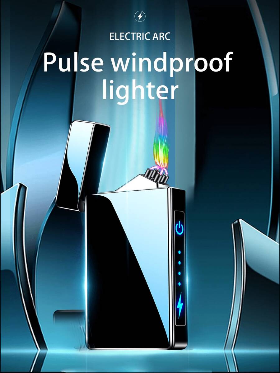 1 Metal Double Arc Lighter, USB Rechargeable, Windproof And Flameless, Metal Structure, With LED Power Indicator And Touch Sensing Ignition Switch, Compact And Portable, Suitable For Ignition Scenarios Such As Cigarettes, Aromatherapy Candles, Outdoor Sports, Emergency Adventures, Etc., Suitable For Gift Giving - 彩色 - 查看 1