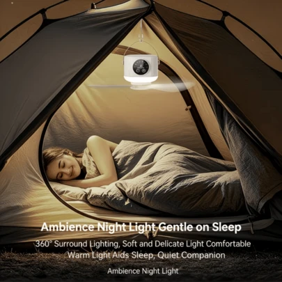 便携式USB供电风扇灯，带三脚架，风速/亮度可调，运行安静，扇叶可拆卸，适用于天花板/帐篷/宿舍等场所，低压应急求生风扇