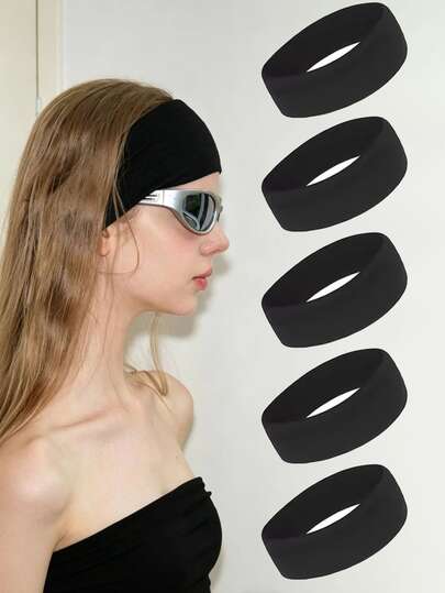 1/5Pcs Women'S Non-Slip Headbands - A Set Of 6 Stylish Sports Hairbands, Made Of Soft Elastic Material, Perfect For Yoga And Running Workouts