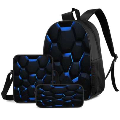 Set de 3 piezas: Mochila de estudiante, Bolso de mensajero, Estuche de lápices, Mochila de gran capacidad para niños con compartimentos, Útiles escolares, Bolsa de almacenamiento para viajes, Adecuado para la escuela, clase, deportes al aire libre