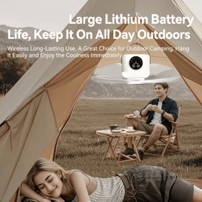 便携式USB供电风扇灯，带三脚架，风速/亮度可调，运行安静，扇叶可拆卸，适用于天花板/帐篷/宿舍等场所，低压应急求生风扇