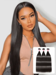 15A Raw Human Hair Bundles Brazilian Virgin Straight Bundles Human Hair, Sliky Boutique Extensions, Can Be Dyed And Restyled, Vertical Smooth, Full Ends (20 22 24) - Natural Black - Xem 2