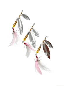1pc Lure Spinner Lure Sequin Bait, Willow Leaf Metal Hand-Cranked Blade Feather Artificial Bait For Crappie Fishing - Silver - View 2