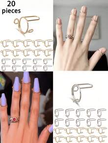 10/20pcs Fashion Nail Rings, Removable Metal Finger Rings, Suitable For Dates, Vacations And Other Occasions - Multicolor - View 11