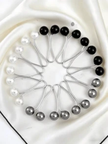 Set de 6 piezas/12 piezas de broches de perlas para mujer, clips para bufandas, alfileres para chales, clips para pañuelos de cabeza, alfileres para suéteres, accesorios, toalla de playa - colores mezclados - Ver 1