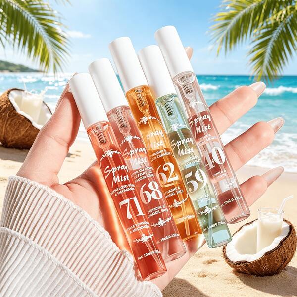 5/1pc 10ml Brazilian Fragrance Mist Gift Set, Alcohol-Free, Long-Lasting Scent, Containing Notes Of Plum, Vanilla, Woody, Sandalwood, Violet, Pistachio, Salted Caramel, Jasmine, Floral Woody Aroma, Suitable For Indoor, Office, Outdoor, Dates And Other Occasions, Ideal Gift For Christmas, New Year, Valentine's Day And Other Holidays
