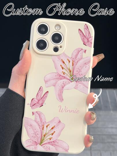 1 ốp lưng điện thoại in tên theo yêu cầu, ốp bảo vệ điện thoại bằng silicon lỏng in UV cá nhân hóa, thiết kế bướm và hoa ly hồng, tương thích với Apple 17/17 Pro/17 Pro Max/17 Air, phiên bản quốc tế - Quà tặng in tên theo yêu cầu, quà tặng bạn thân, quà tặng ngày Valentine, quà tặng ngày của mẹ