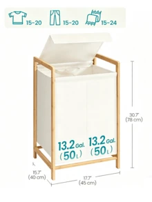 Bamboo Laundry Basket With Shelf, Foldable Dirty Clothes Storage Basket, Bathroom Towel Rack Storage Cabinet With Louvered Door - Multicolor - View 10