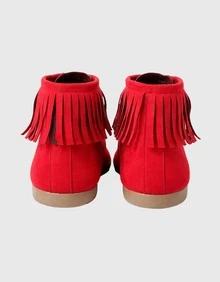 Bota Feminina Coturno Detalhe Franja  Confortável Leve Casual Dia a Dia - Vermelho - Visão 4