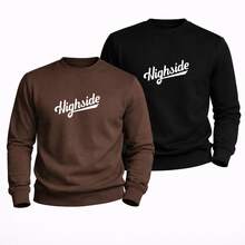 2-Pack Club Crew Neck Sweatshirts, Sweater Style, Streetwear Premium Outerwear For Everyday Wear In Winter - 黑與藍 - 查看 8