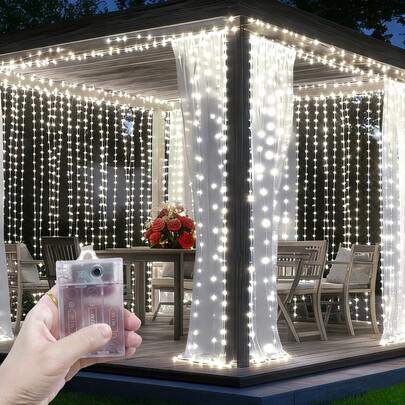 Fairy String Lights, Outdoor Lights, Birthday Party Decor, Fairy Wreath Decor, Landscape Lighting, Romantic Room Decor, Patio String Lights, Camping Decor, Holiday Lights, 4 Lighting Colors, Battery Operated Curtain Lights, Garden Lights, Festival Lighting Decor, Sparkling Bedroom Living Room Curtain Lights, Christmas Halloween Decorative Lights, Fairy Wreath Decor