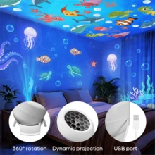 1pc LED Ocean Projection Light, 360 ° Rotating Dynamic Night Light, USB Powered Ambient Light, Suitable For Bedroom Headboard Decoration, Whale Projection Photography Background, Bedroom, Game Room And Living Room Decoration Lighting - USB - View 7