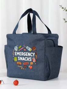 1/2pcs/Set Thermal Bag, Insulated Bag With The Snack Pattern Paired With A Black Cutlery Storage Bag, A Double Pocket Lunch Box Bag, Large Capacity, Student Meal Insulated Refrigerated Bag, Portable Travel Picnic Bag, Office School Lunch Bag Insulated Lunch Box, Work Lunch Box, Work Office Holiday Lunch Box, And Multi-Functional Camping School Lunch Box For Both Men And Women(Four Colors To Choose From) - Multicolor - View 4