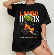 LandoNorris Retro Nostalgia Formula 1st Champion Legend Portrait T-Shirt | Unisex Crew Neck Fan Merch Black - Black - View 9
