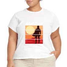 2026 Camiseta unisex de algodón casual de verano, estampada diseño playero surf atardecer, ropa de vacaciones, colores blanco y negro, tallas extras disponibles - Blanco - Ver 4