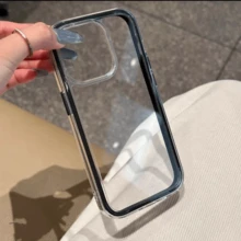 防震防摔極簡透明色邊框 2 合 1 多巴胺手機殼，適用於 iPhone 11、12、12 Pro、12 Pro Max、13、14、13 Pro Max、14 Pro Max、15 Pro、15 Pro Max、16、16 Pro、16 Plus、16 Pro Max、17、17 Pro、17 Air、17 Pro Max - 黑色 - 查看 3