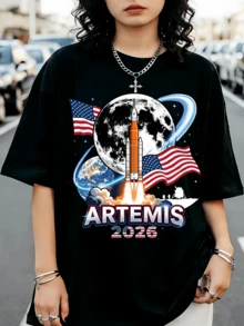 Artemis II Mission T-Shirt, Map Of The Moon, Return To The Moon 2026, Space T-Shirt - Black - View 1