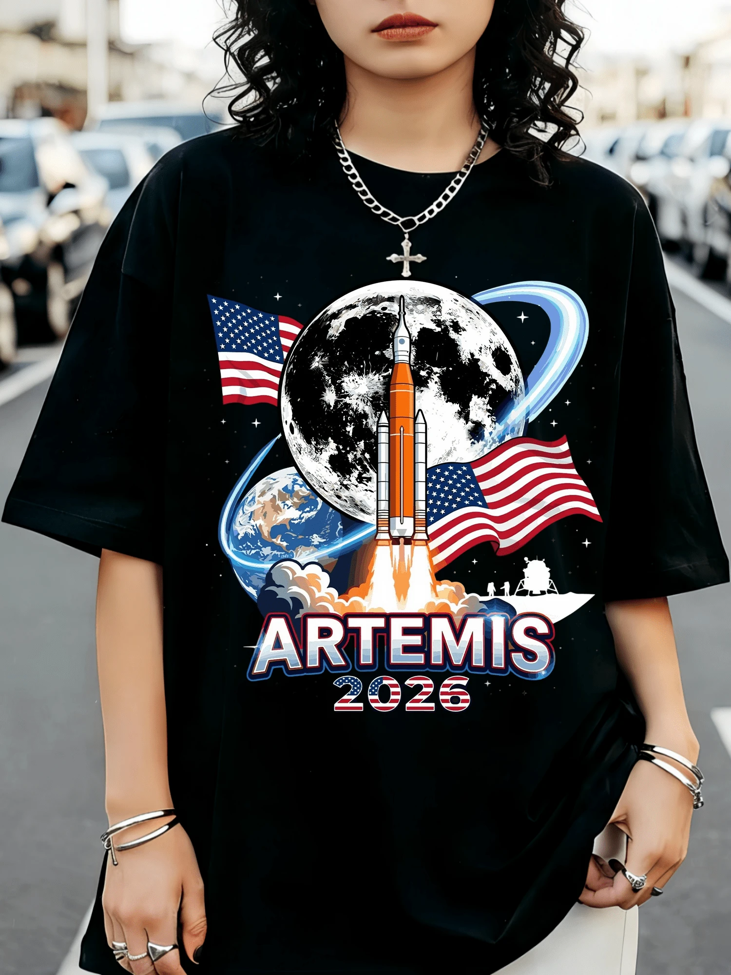 Artemis II Mission T-Shirt, Map Of The Moon, Return To The Moon 2026, Space T-Shirt - Black - View 1