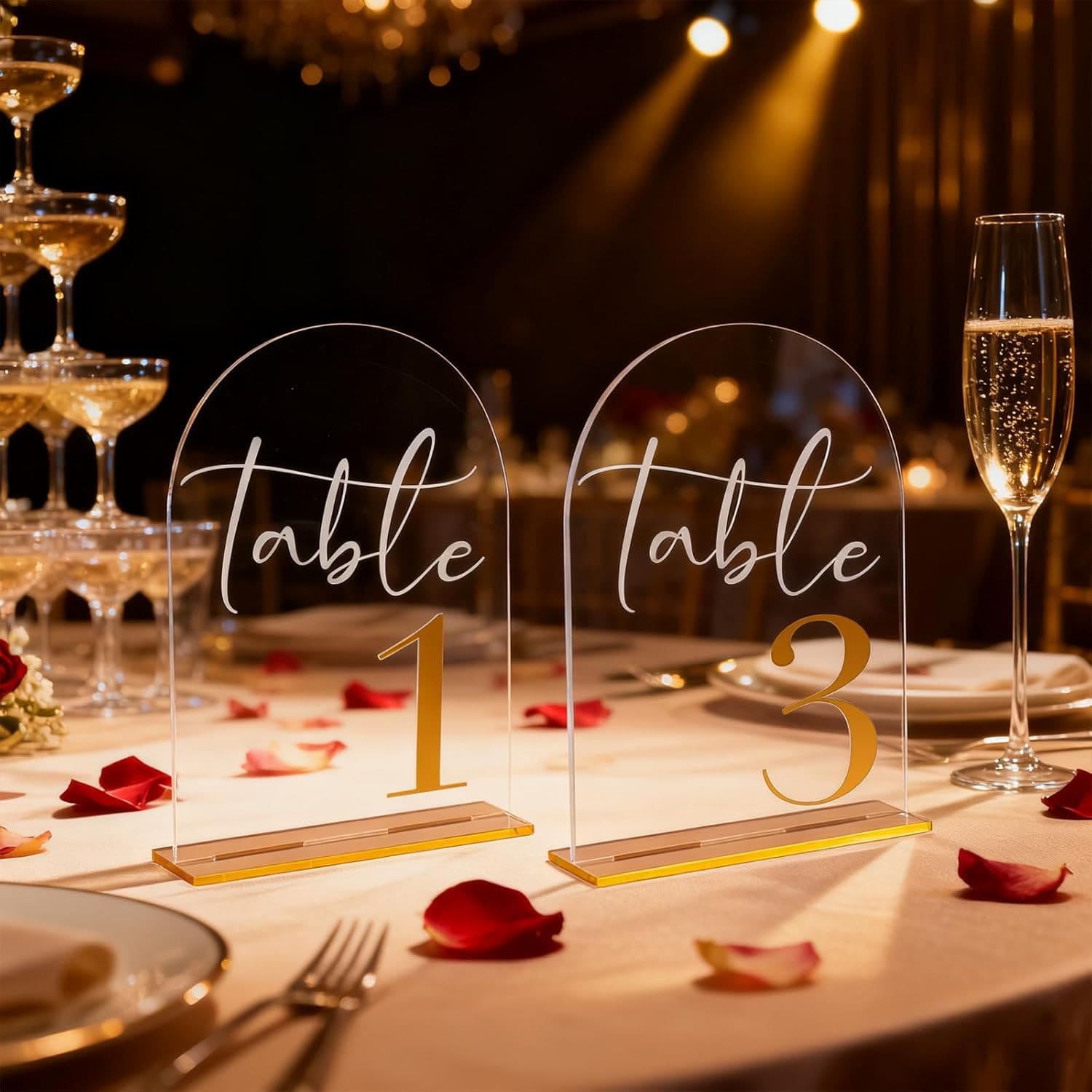 10-Piece Transparent Acrylic Wedding Table Number, Self-Standing Modern Arched Sign For Reception Seating, Anniversaries And Bridal Parties, Elegant Wedding Decoration. - 1-10 - View 1