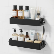 2 Pack No Drill Shower Caddy, Stainless Steel Rustproof Self-Adhesive Bathroom Shelf, Strong Sticker No Nails Installation, For Tile Smooth Wall, Removable No Wall Damage Bathroom Storage Rack - Black - View 1