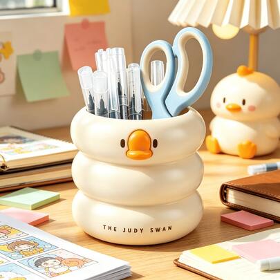 Cute Duck Shaped Desktop Pen Holder, Large Capacity Multi-Layer Design Stationery Storage Box, INS Style High-Quality Desktop Organizer, Can Store Pens, Makeup Brushes, Beauty Tools, Office Supplies, Minimalist And Versatile Design, Suitable For Office Desk, Home Bedroom, Vanity Table, Practical And Durable, Great Gift For Friends And Colleagues Office Desk Accessories Desk Accessories Office Accessories