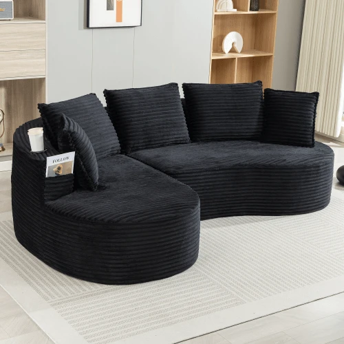 Soft, Breathable Corduroy Sofa With Cup Holder And Storage Pocket. High-Density Foam For Comfortable Seating. Includes Cushions – Compressed And Ready To Use. Perfect For Any Living Space.