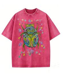 100% Cotton T-Shirt- Colorful Beetle Party Printed T-Shirt, Perfect For Everyday Wear, An Essential For Easy Summer Outfits, Comfortable Short-Sleeve Outdoor Holiday, Gifts For Father'S Day, Mother'S Day - Summer Tops - 2026 New Summer Outfits For Women - Vacation Outfits Women - Unisex Washable T-Shirt - Apricot T-Shirt - 紅色 - 查看 4