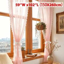 1pc Spring/Summer Lace Trim Rustic Style Sheer Curtain, Suitable For Camping, Restaurant, Party, Holiday And Daily Home Decor In Bedroom, Living Room, Easy Installation - Pink - View 11