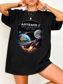 Artemis 2 T-Shirt: Journey Around The Moon And Back In 2026, Mission T-Shirt - Black - View 6